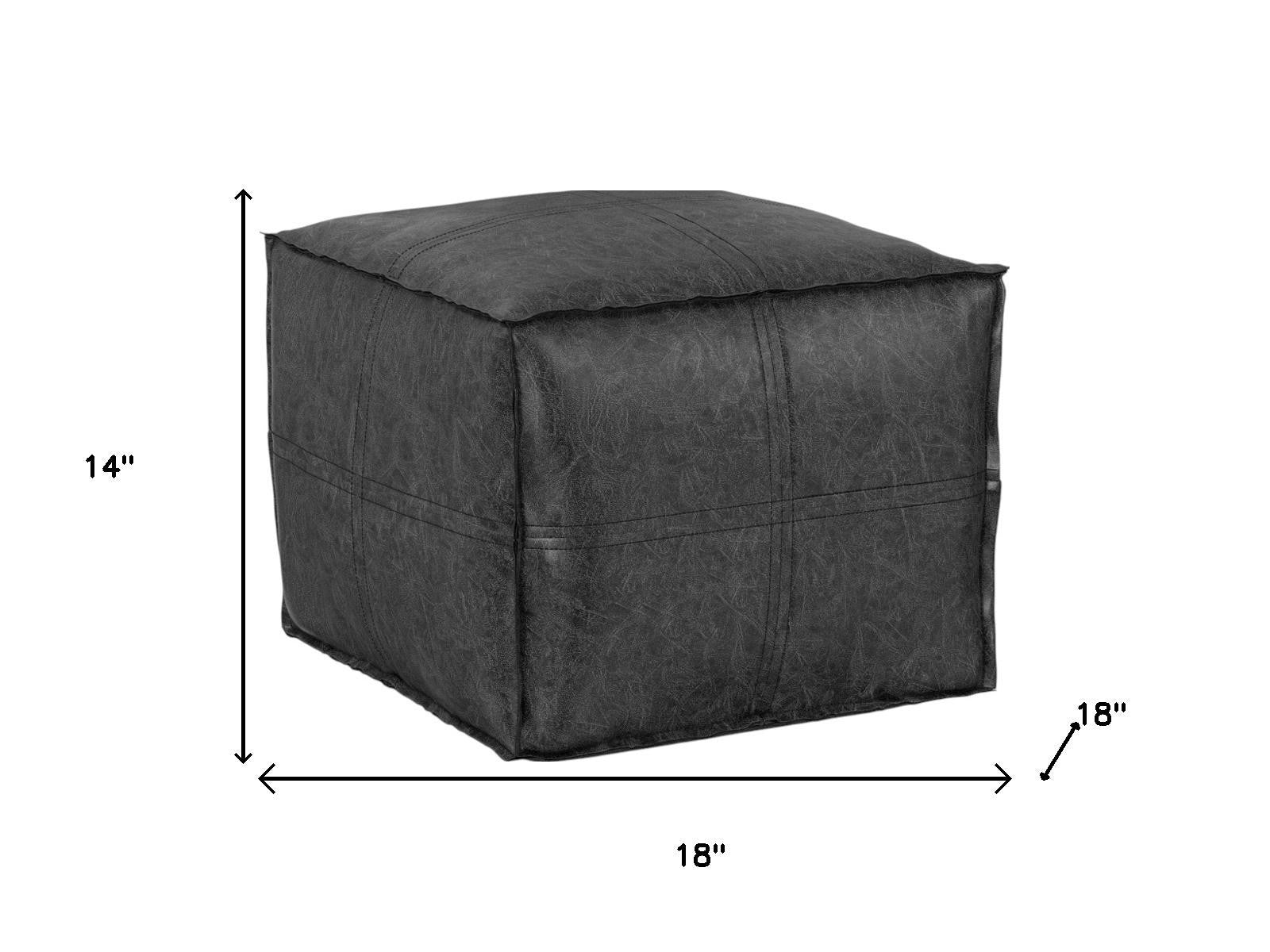 18" Black Faux Leather Pouf Ottoman