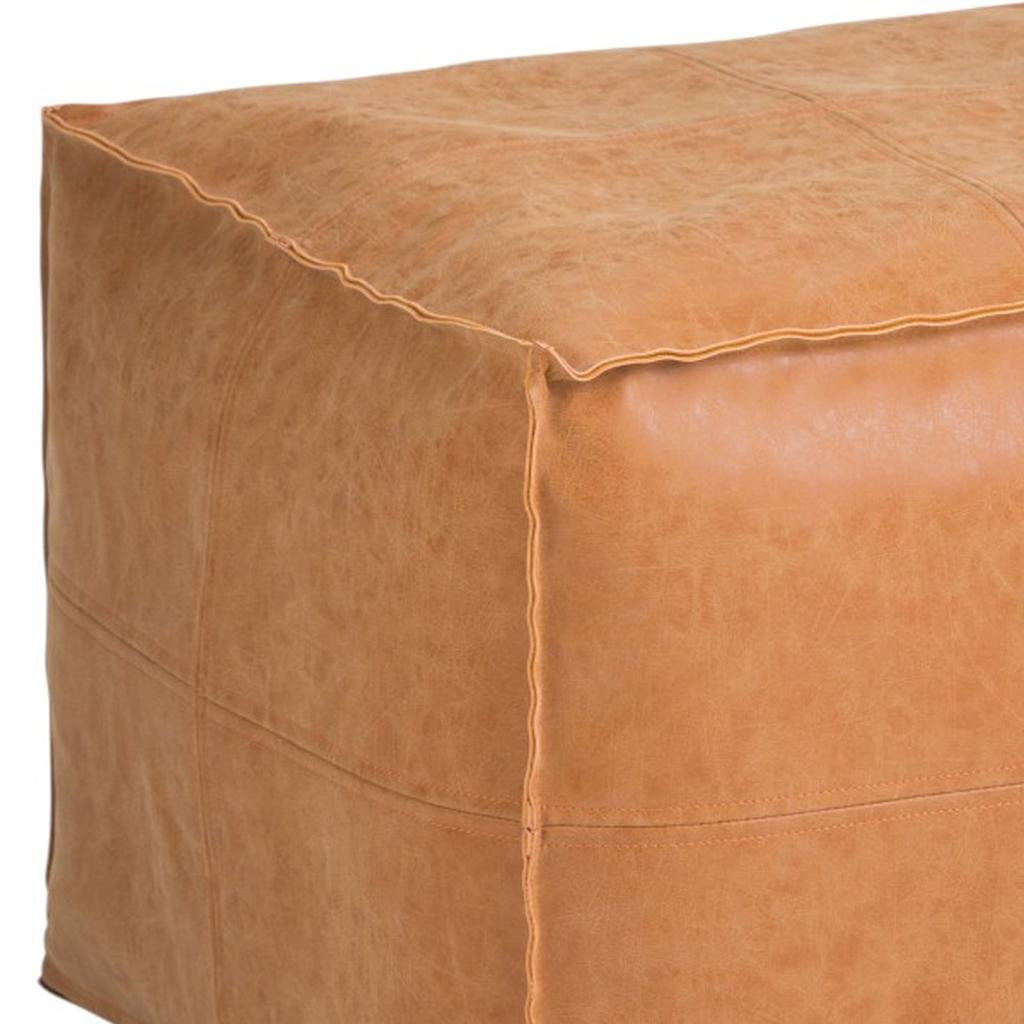 18" Brown Faux Leather Pouf Ottoman