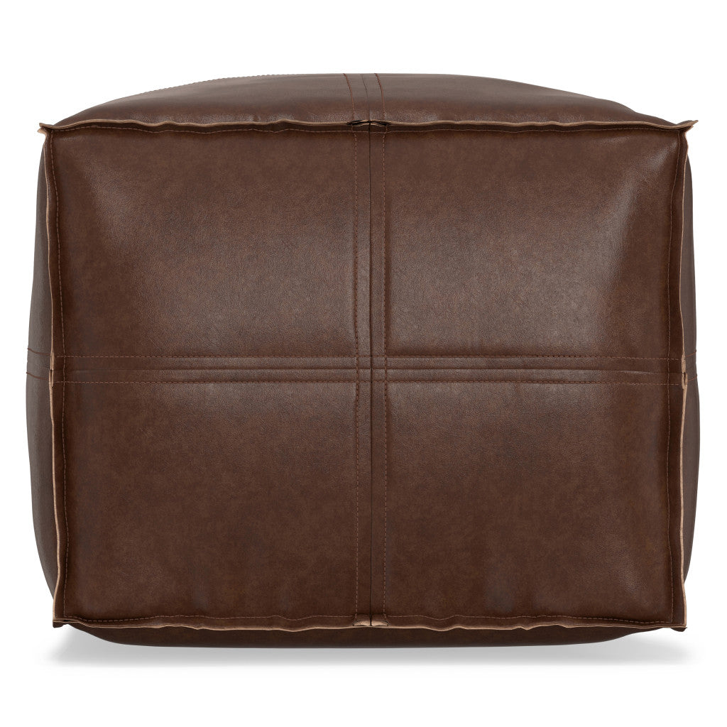 18" Dark Brown Faux Leather Pouf Ottoman