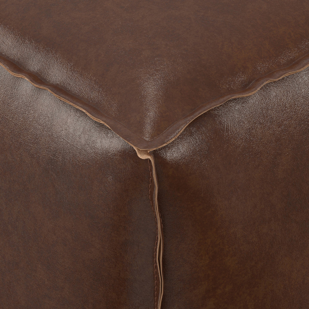 18" Dark Brown Faux Leather Pouf Ottoman
