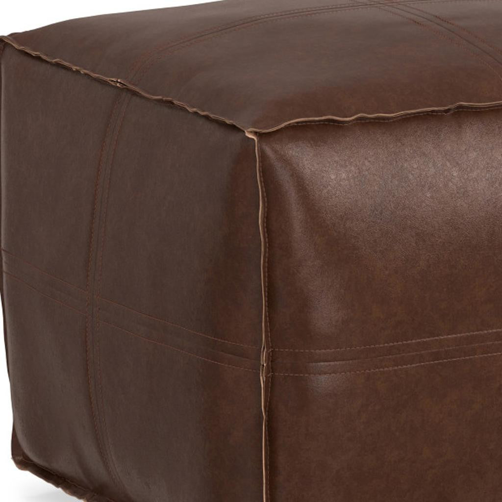 18" Dark Brown Faux Leather Pouf Ottoman