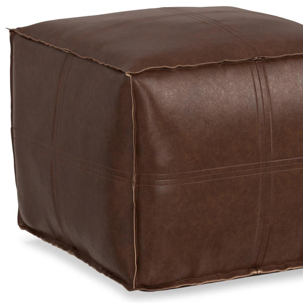 18" Dark Brown Faux Leather Pouf Ottoman