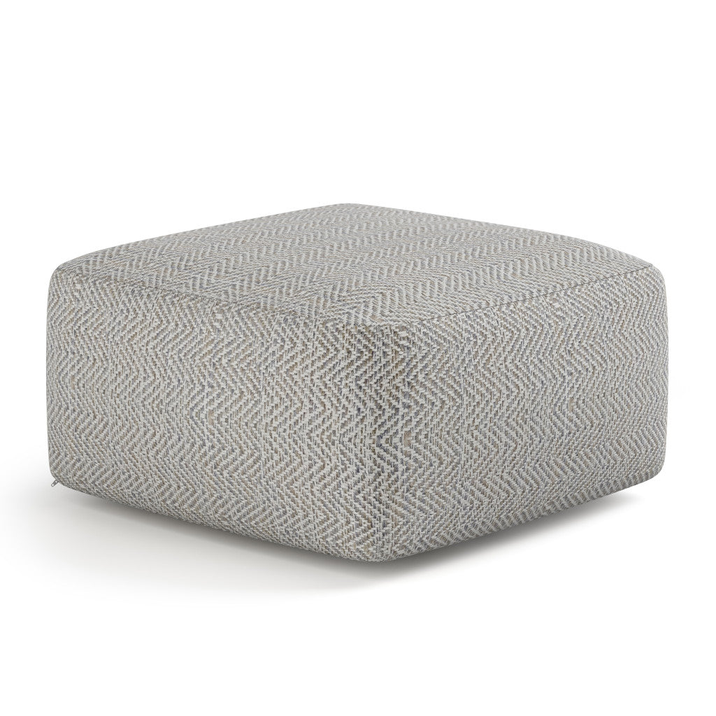 20" Gray and White Cotton Chevron Pouf Ottoman