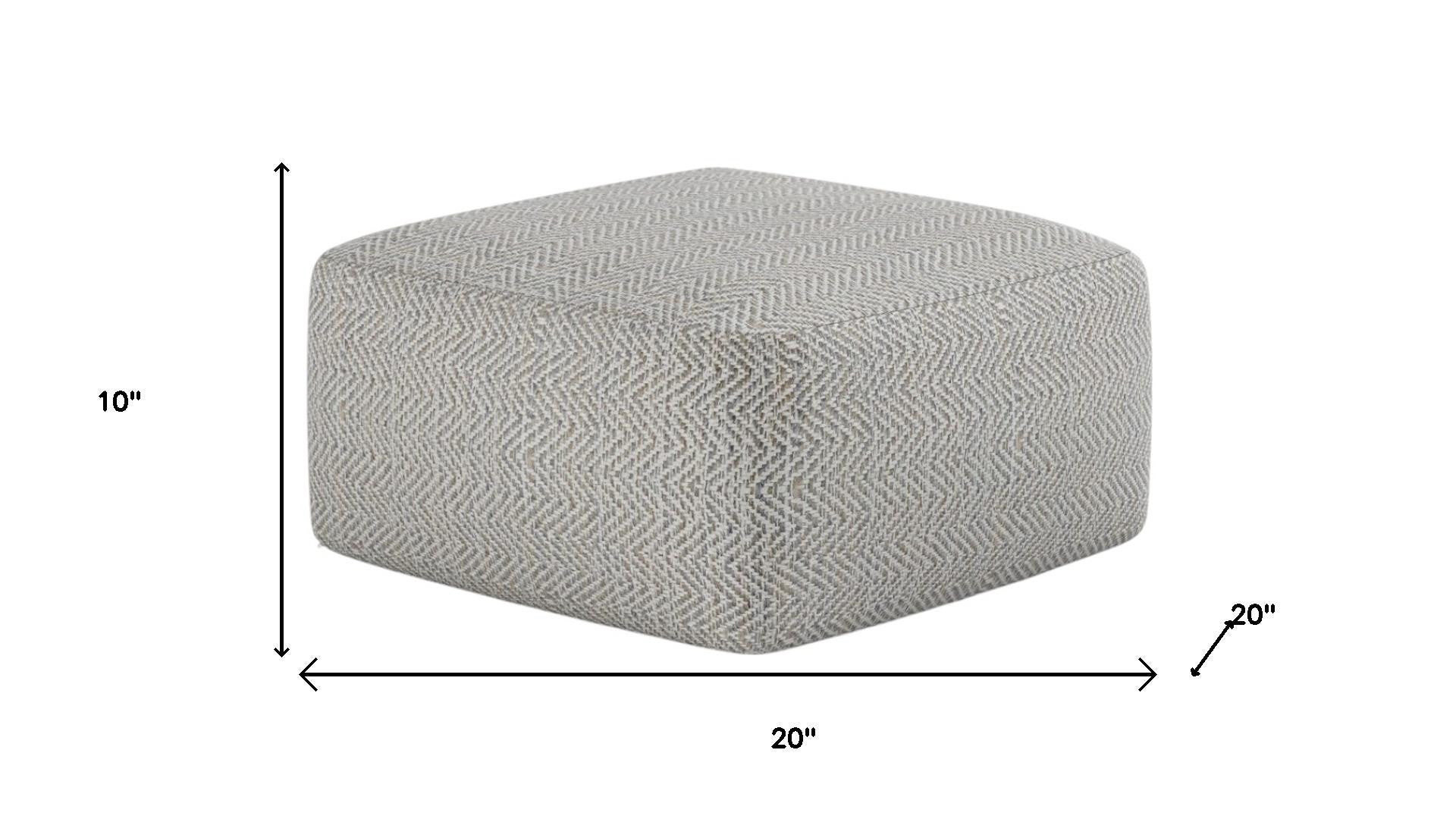 20" Gray and White Cotton Chevron Pouf Ottoman