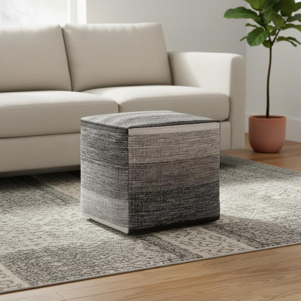 16" Gray Cotton Tone on Tone Cube Pouf Ottoman