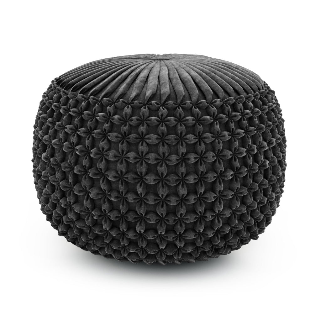 20" Slate Gray Velvet Tufted Round Pouf Ottoman