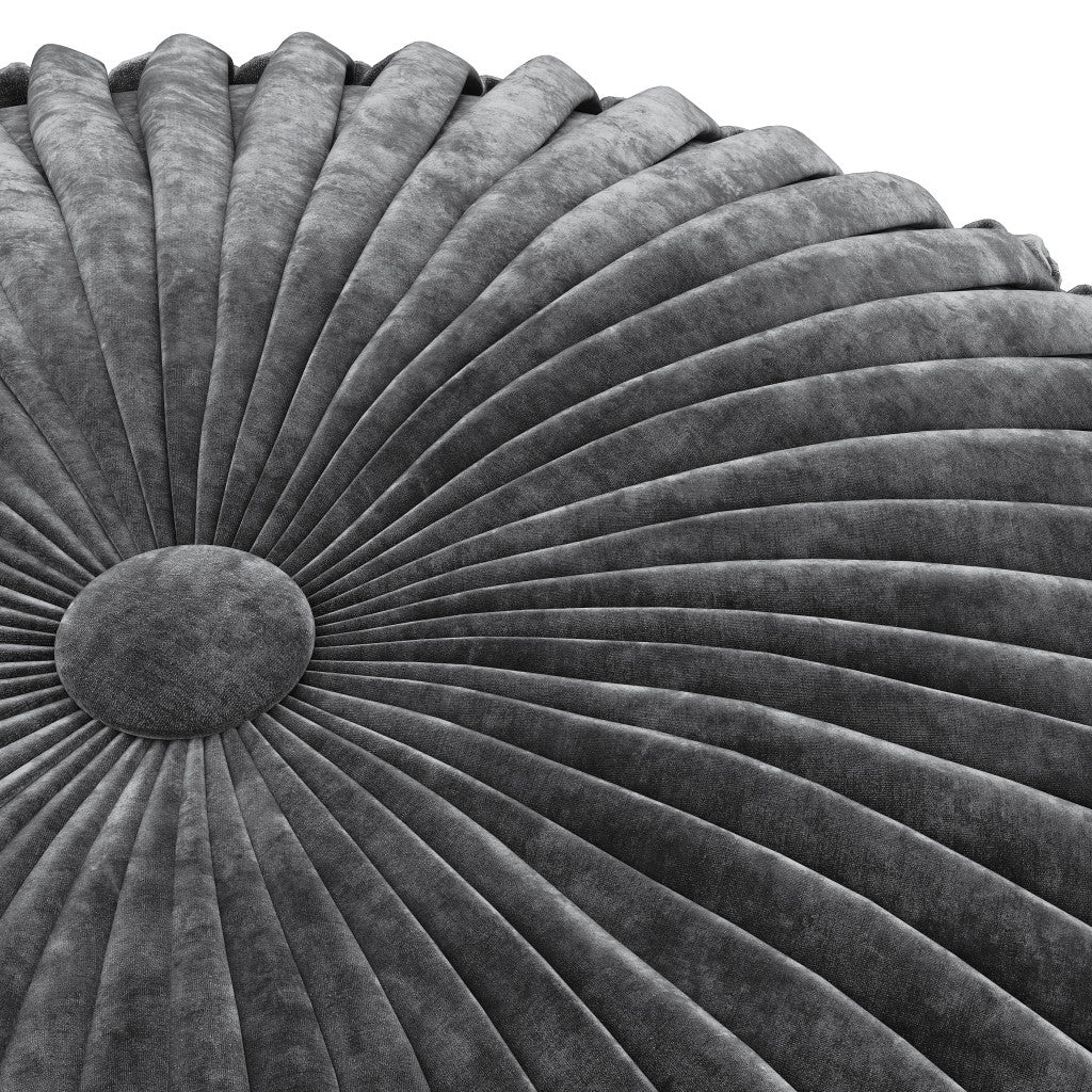 20" Slate Gray Velvet Tufted Round Pouf Ottoman