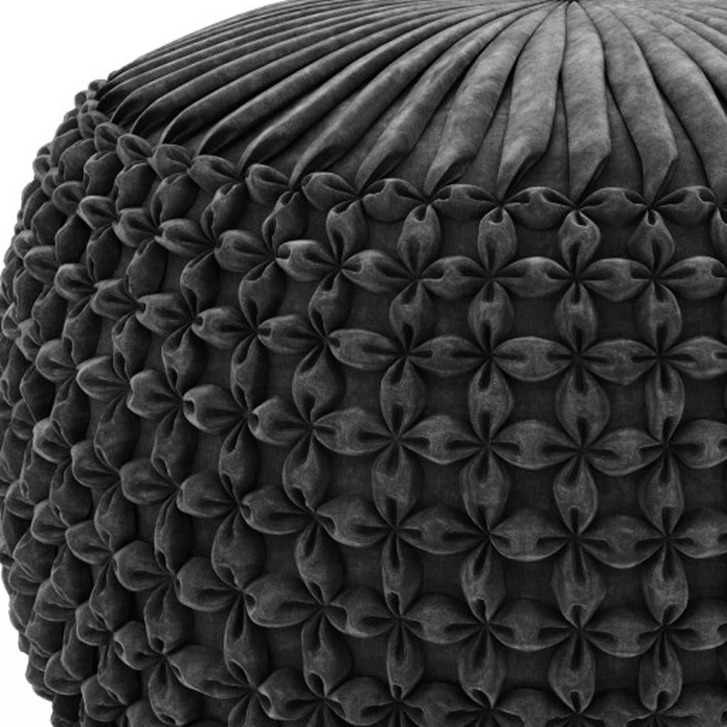 20" Slate Gray Velvet Tufted Round Pouf Ottoman