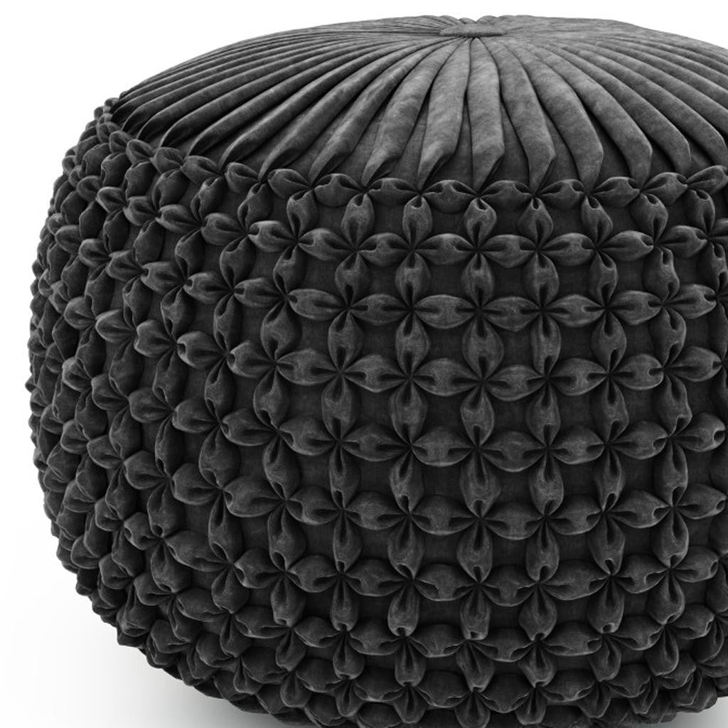 20" Slate Gray Velvet Tufted Round Pouf Ottoman