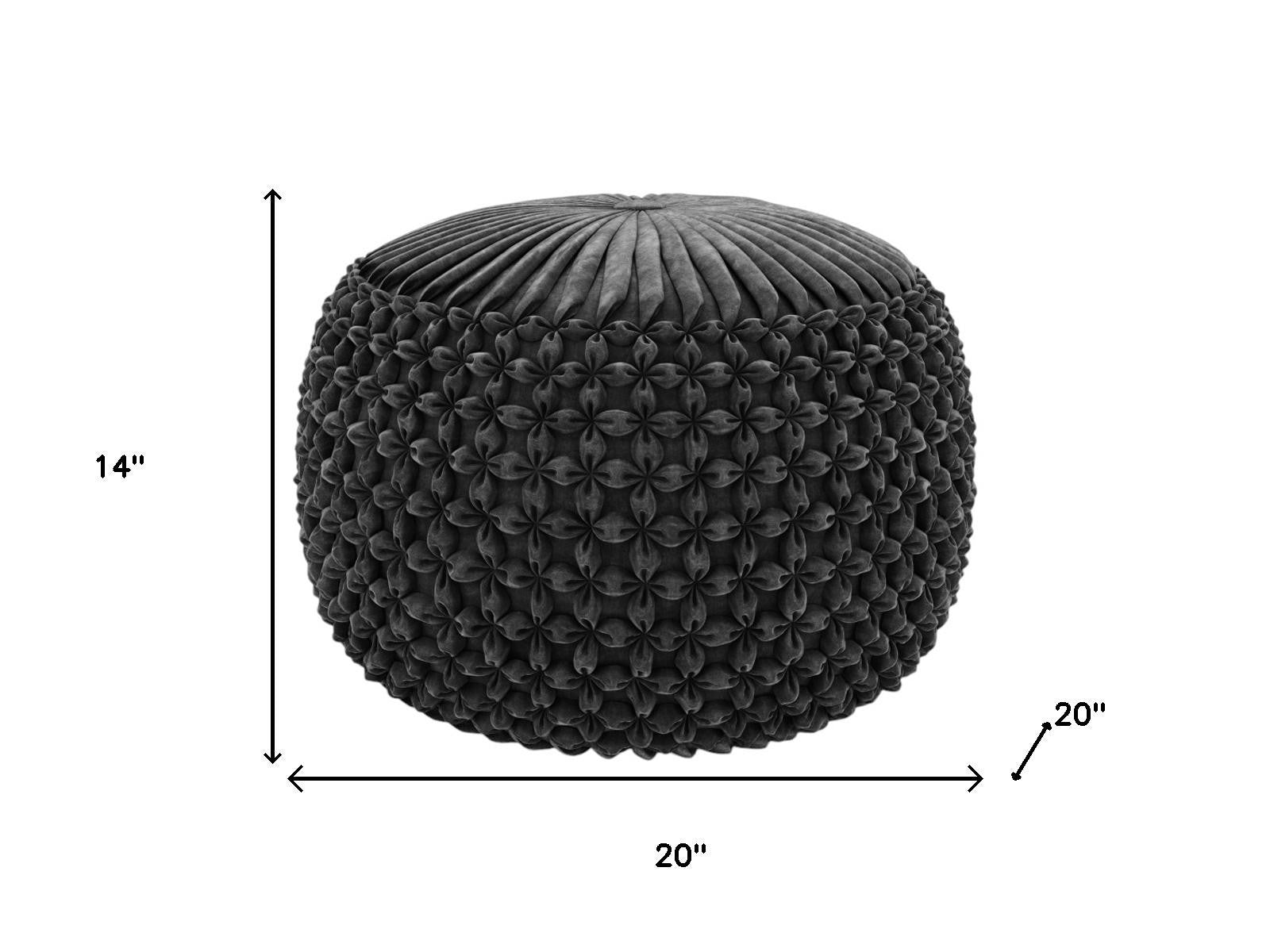 20" Slate Gray Velvet Tufted Round Pouf Ottoman