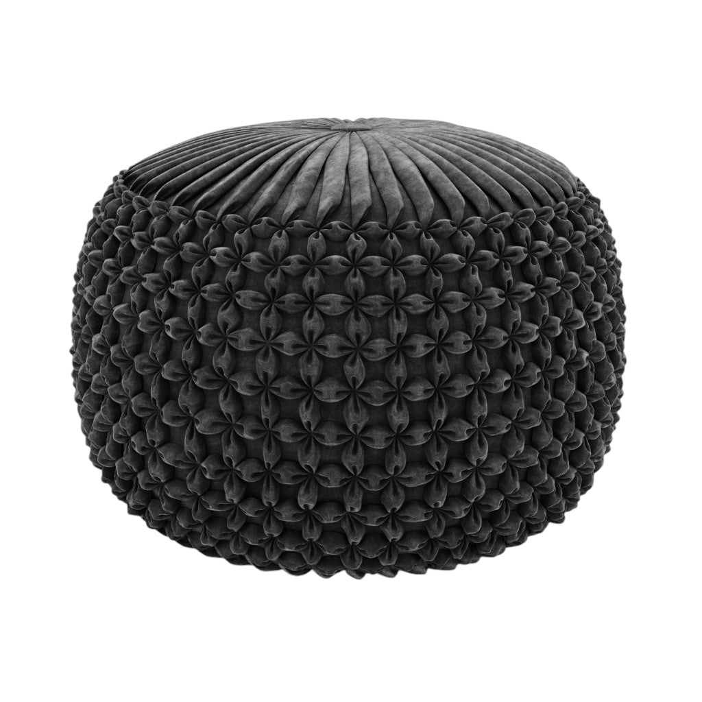 20" Slate Gray Velvet Tufted Round Pouf Ottoman