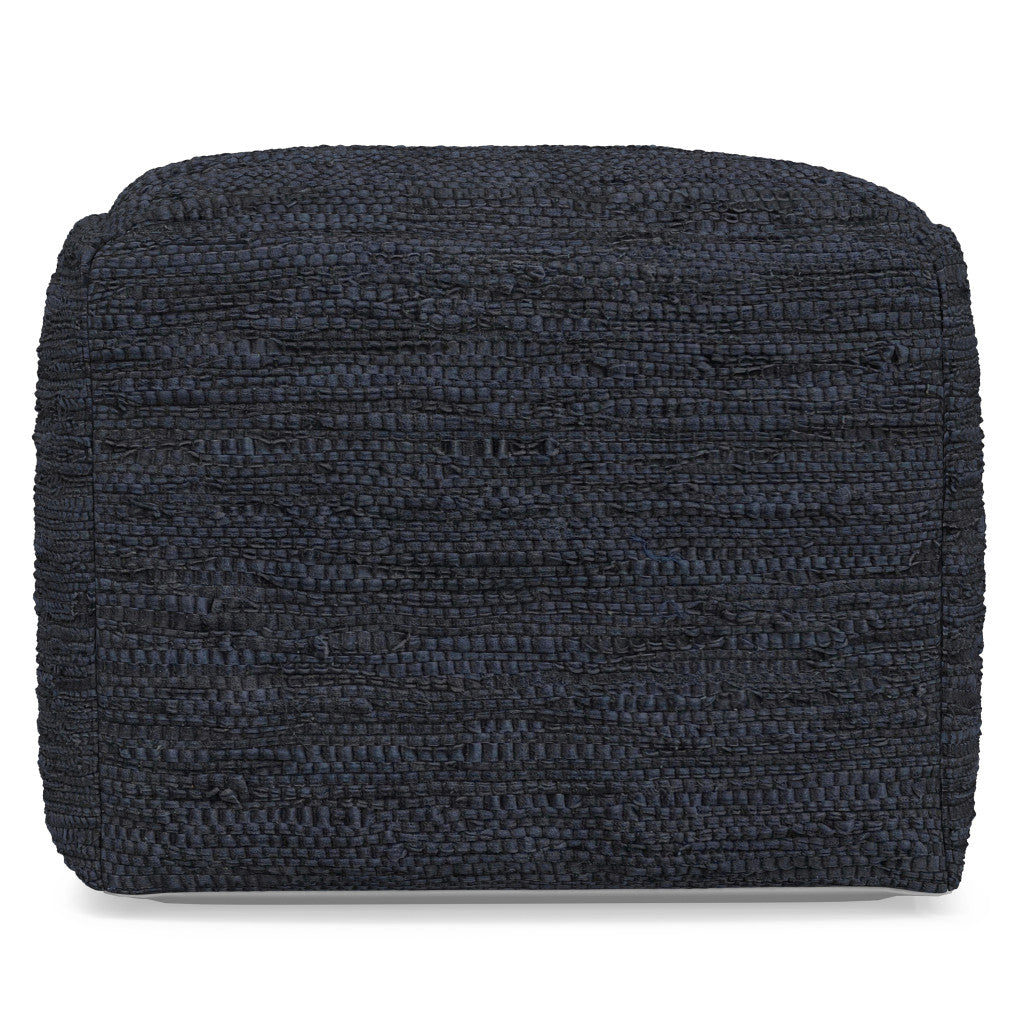 18" Dark Blue Genuine Leather Pouf Ottoman