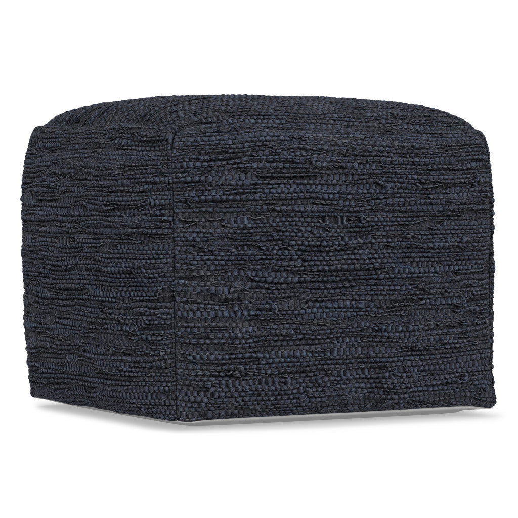 18" Dark Blue Genuine Leather Pouf Ottoman