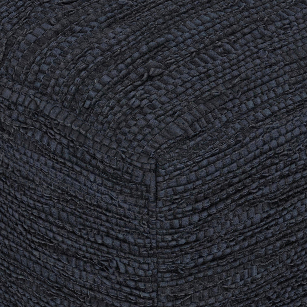 18" Dark Blue Genuine Leather Pouf Ottoman