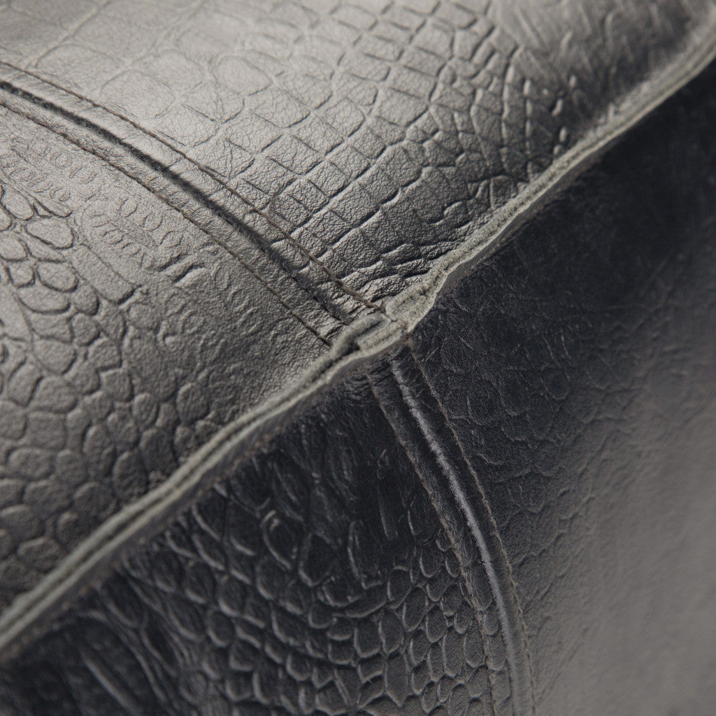 18" Black Genuine Leather Pouf Ottoman