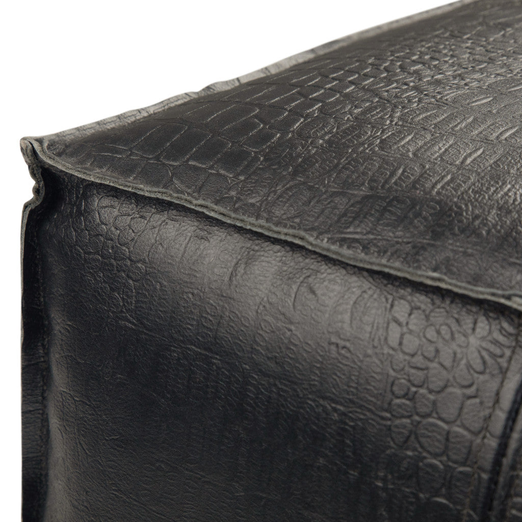18" Black Genuine Leather Pouf Ottoman