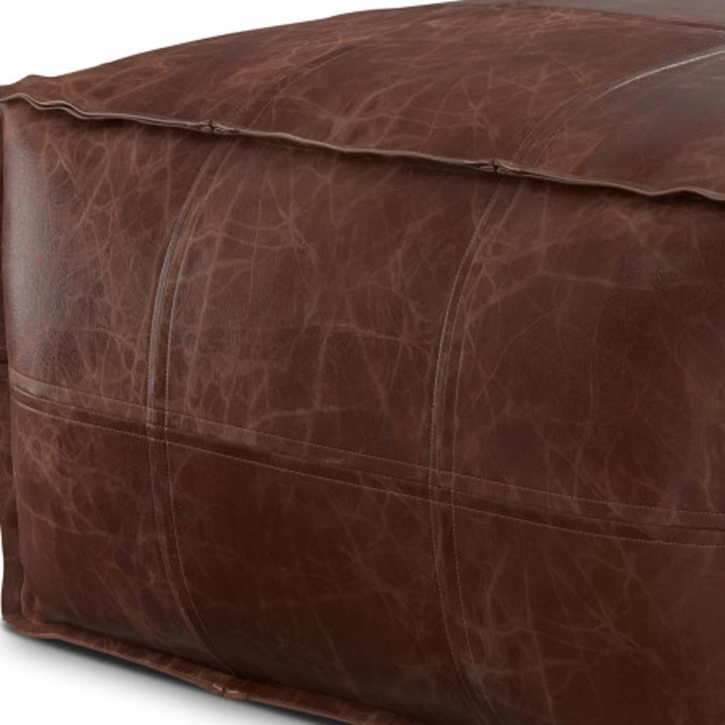 26" Dark Brown Leather Pouf Ottoman