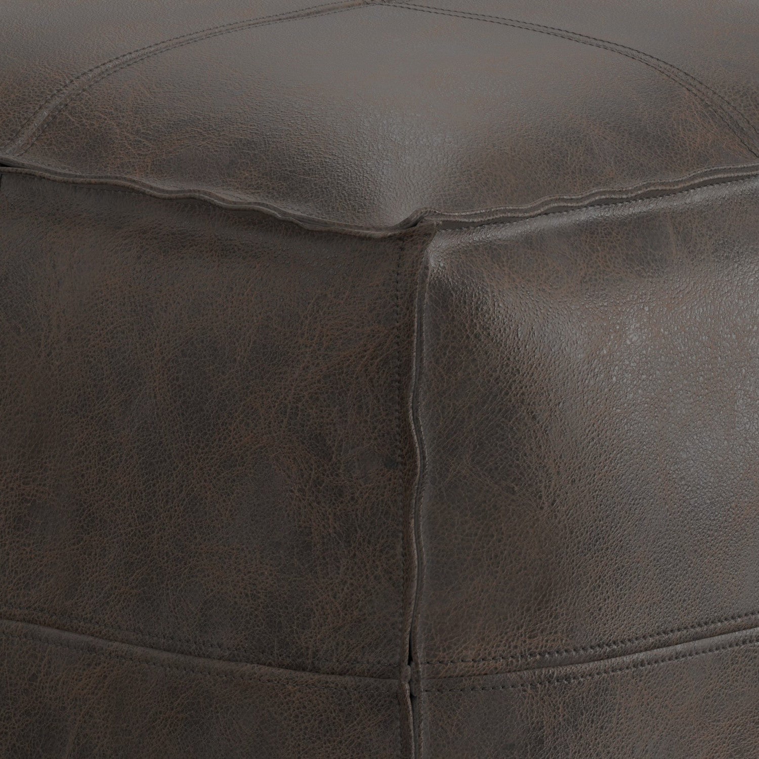 18" Dark Brown Genuine Leather Pouf Ottoman