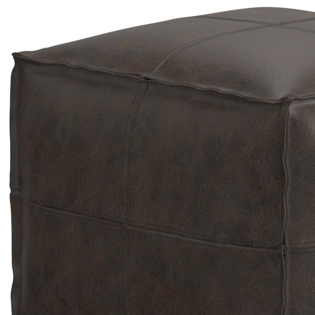 18" Dark Brown Genuine Leather Pouf Ottoman