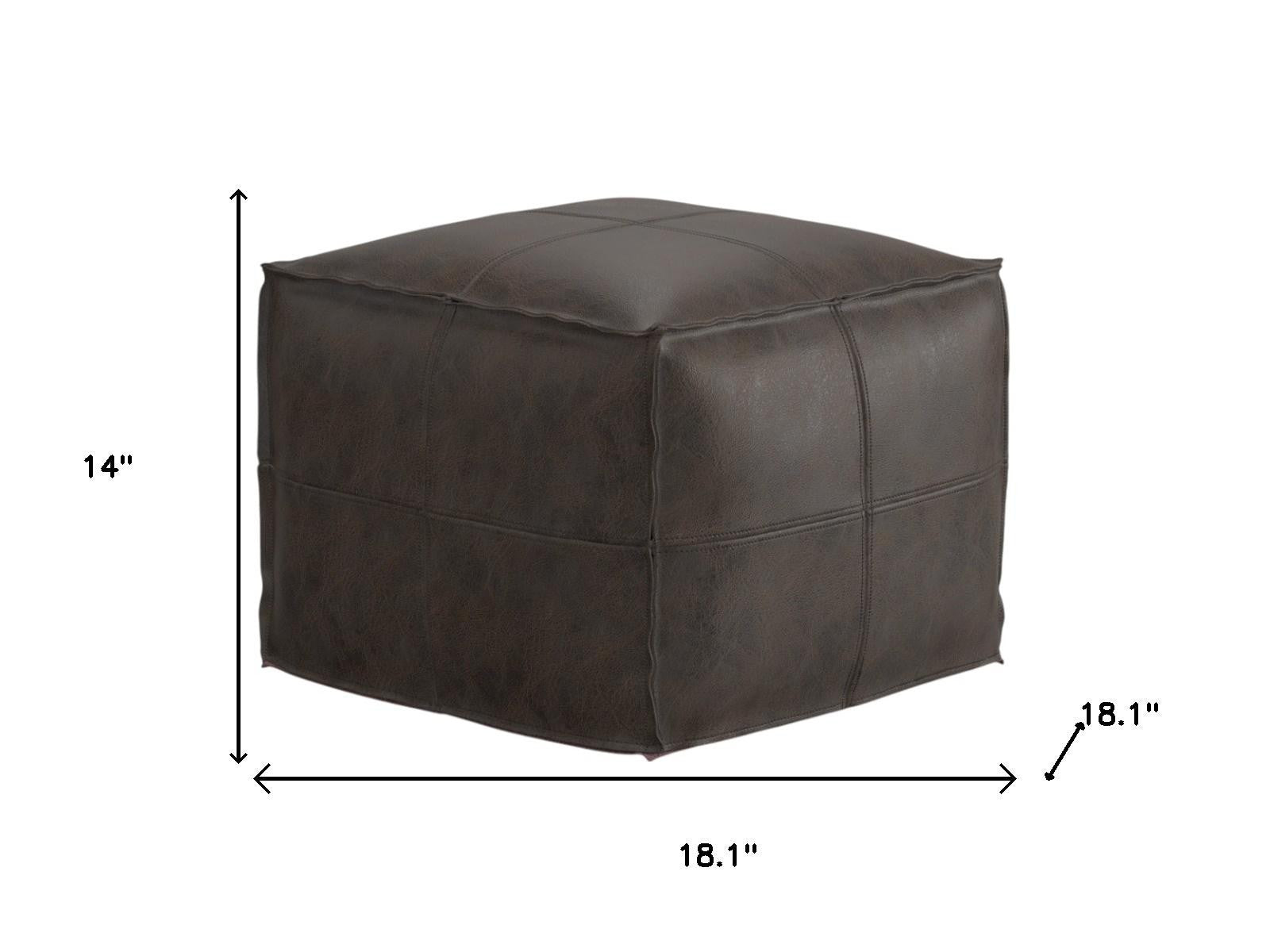 18" Dark Brown Genuine Leather Pouf Ottoman