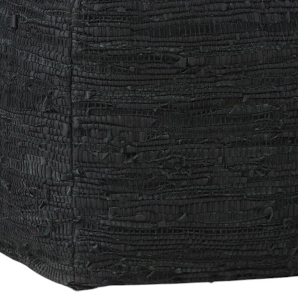 18" Black Genuine Leather Pouf Ottoman