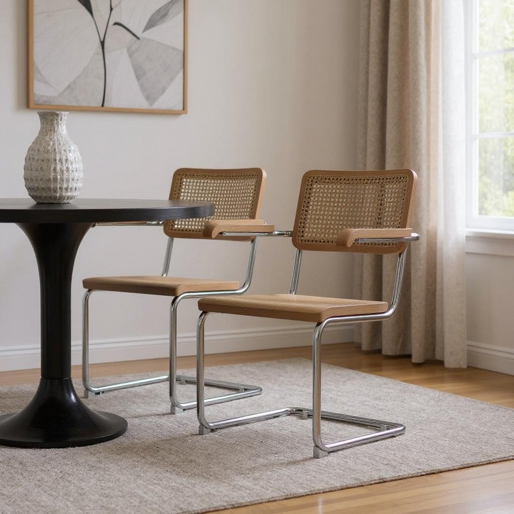 Set of Two Natural and Gray Solid Wood Dining Parsons Chairs