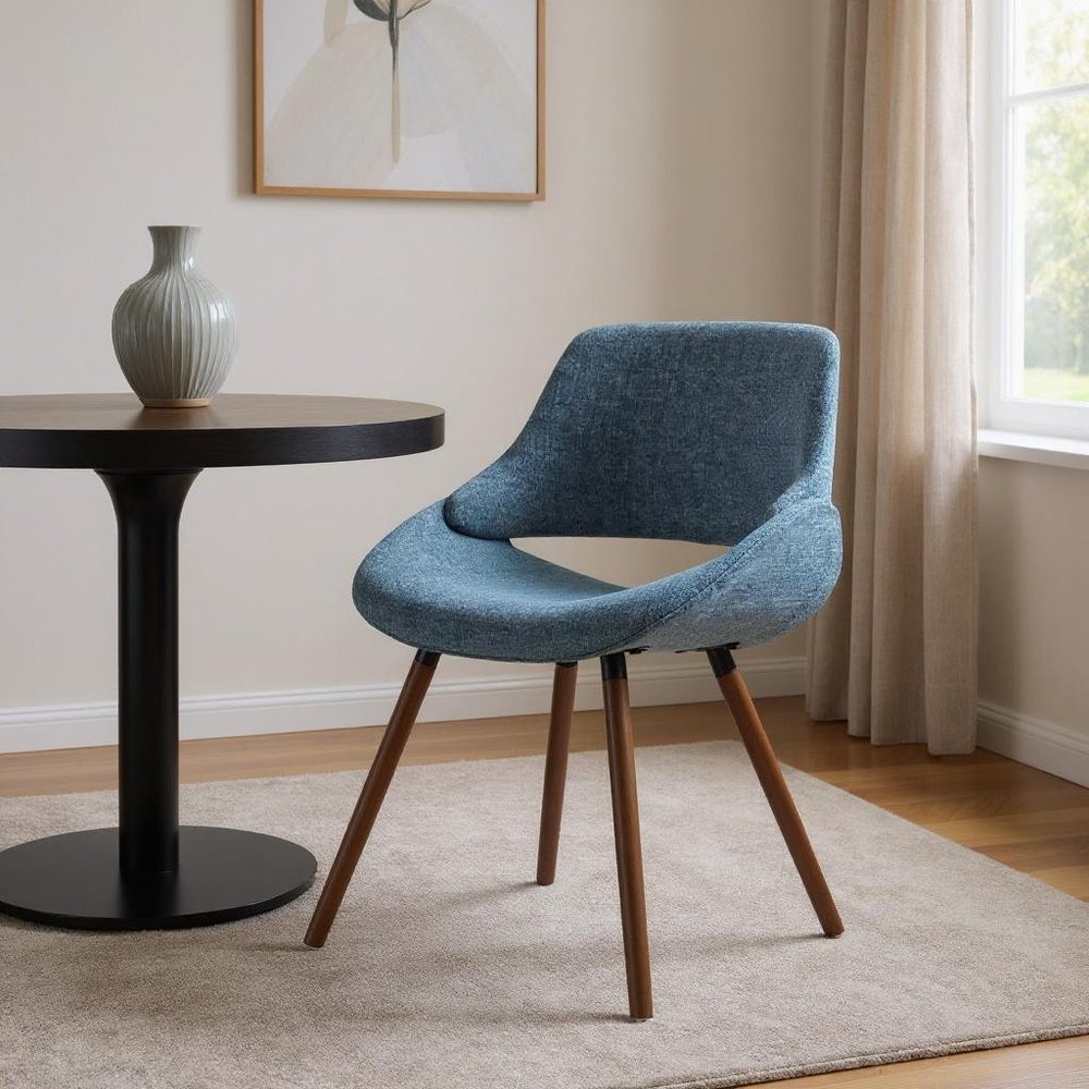 Blue and Natural Solid Wood Dining Parsons Chair