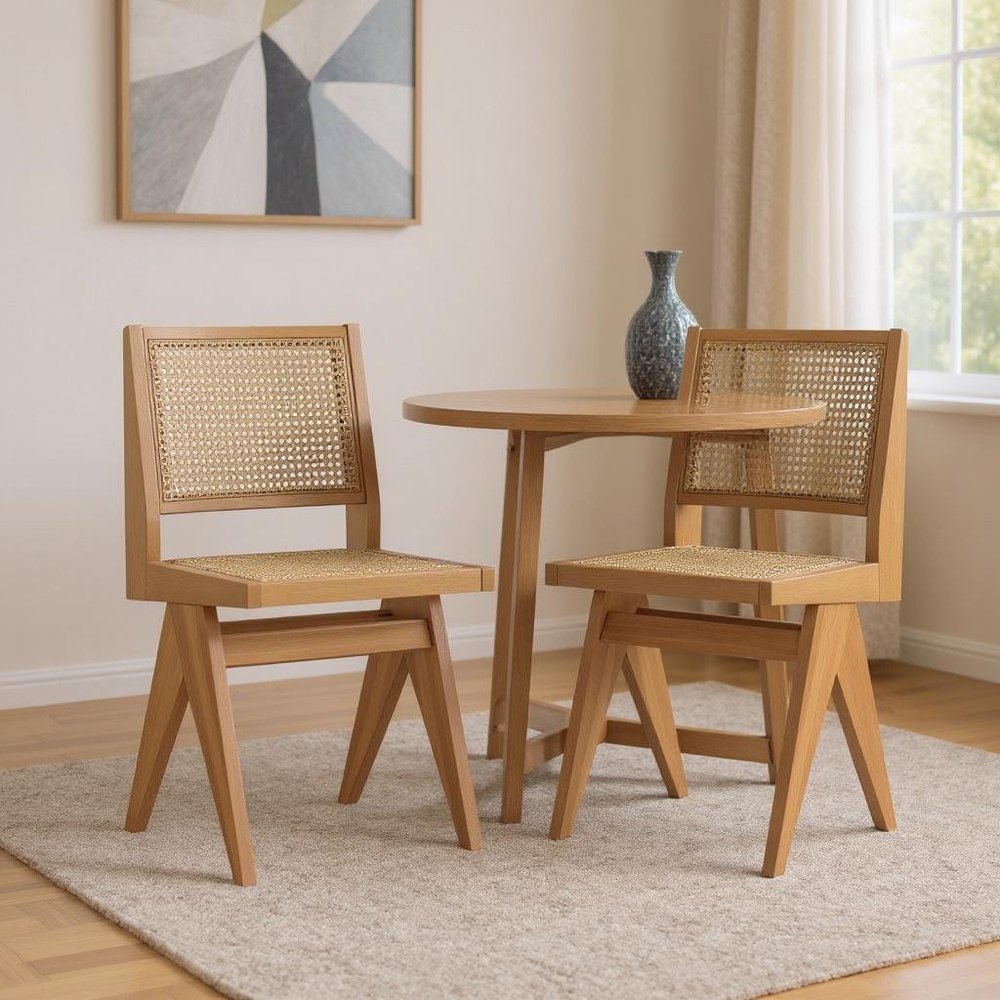 Set of Two Natural Solid Wood Dining Parsons Chairs