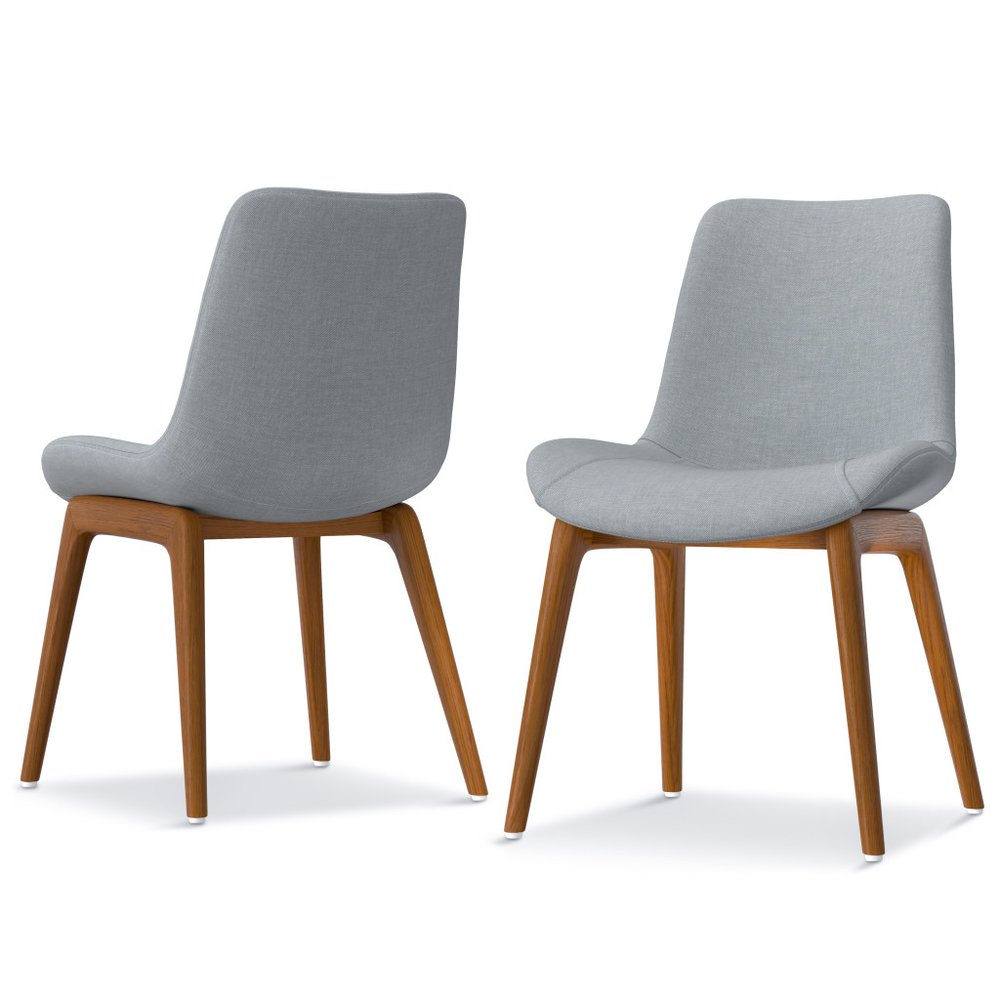 Set of Two Gray and Walnut Solid Wood Dining Parsons Chairs