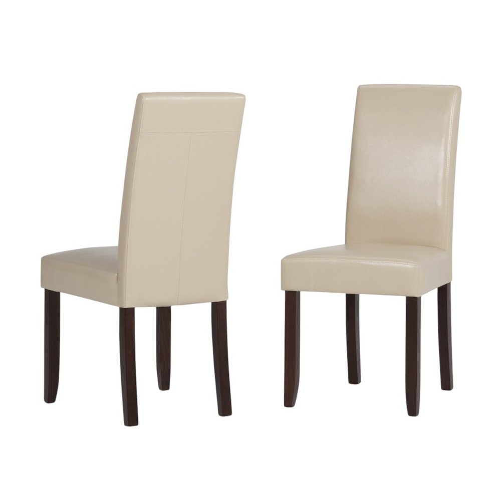 Set of Two Cream and Brown Wood Dining Parsons Chairs
