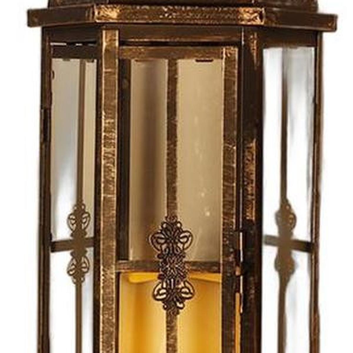 Set of Three Black And Gold Distressed Filigree Metal Tabletop Lantern Candle Holders
