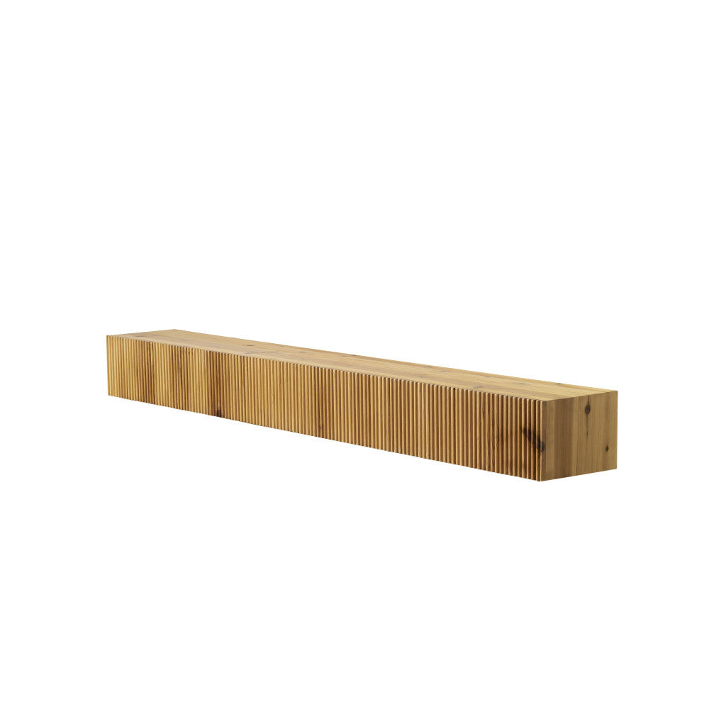 59" Natural Ribbed Texture Solid Wood Wall Mounted Mantel Floating Shelf