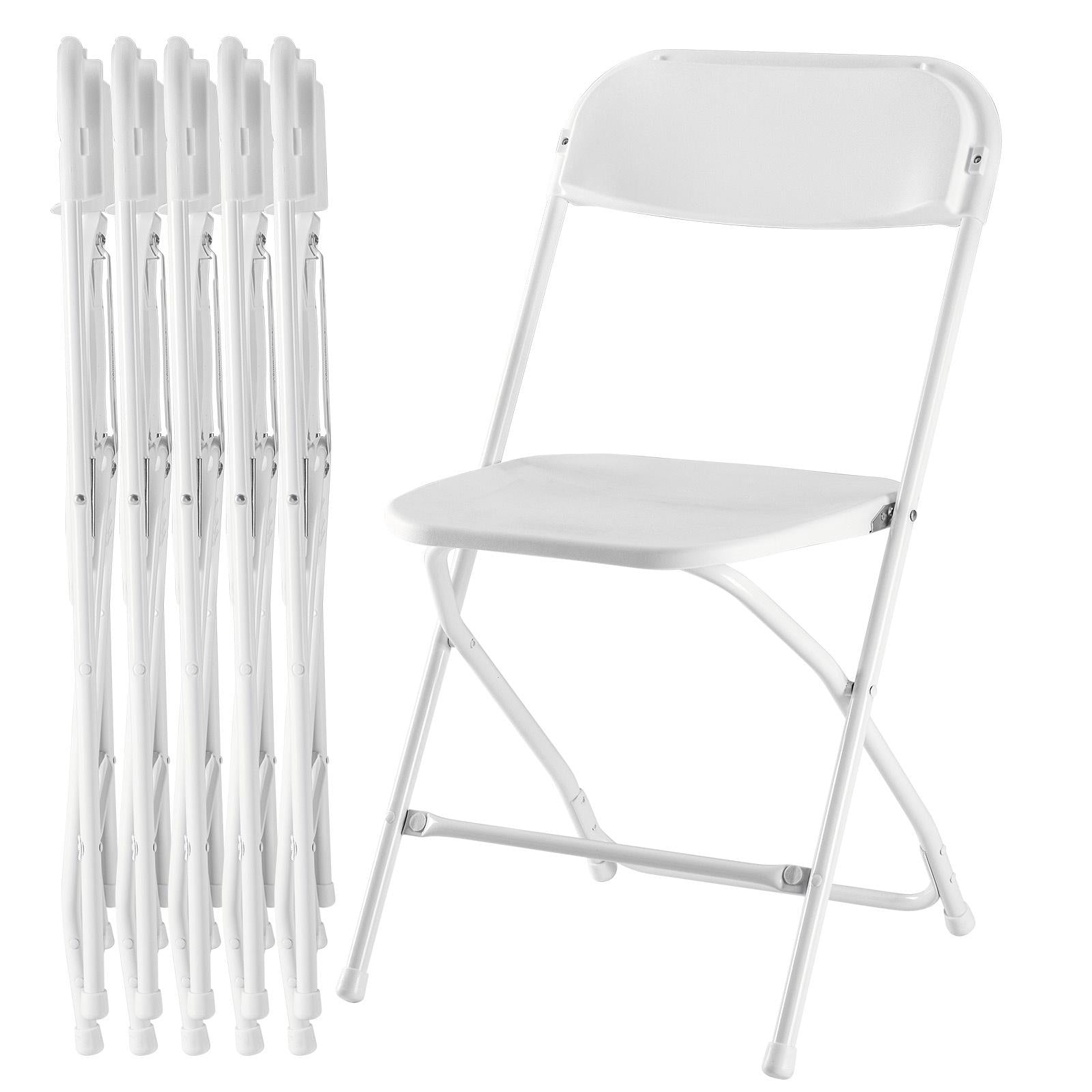 Set of Six White Metal Outdoor Folding Stacking Dining Chairs