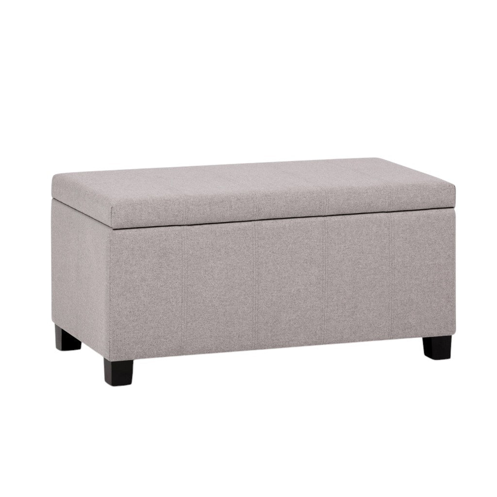 36" Light Gray and Dark Brown Faux Linen and Solid Wood Upholstered Storage Bench With Flip Top