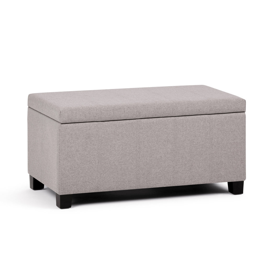 36" Light Gray and Dark Brown Faux Linen and Solid Wood Upholstered Storage Bench With Flip Top