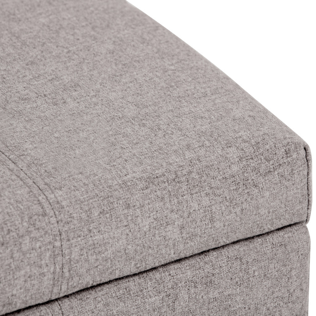 36" Light Gray and Dark Brown Faux Linen and Solid Wood Upholstered Storage Bench With Flip Top