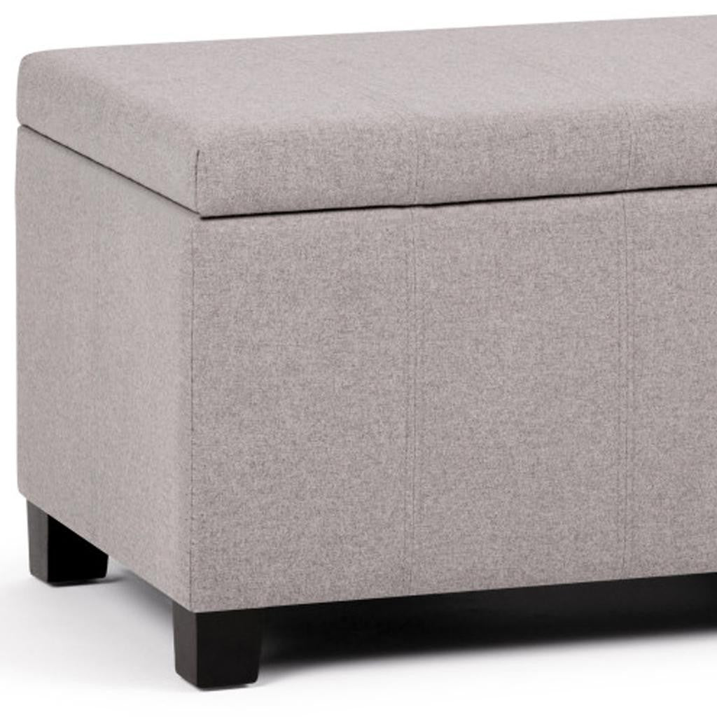 36" Light Gray and Dark Brown Faux Linen and Solid Wood Upholstered Storage Bench With Flip Top