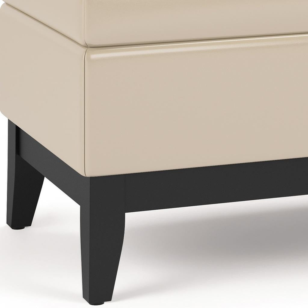 42" Cream and Dark Brown Tufted Faux Leather and Solid Wood Upholstered Storage Bench With Tray