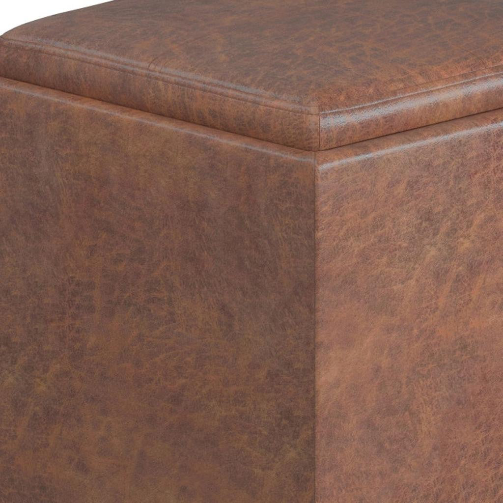 17" Brown Faux Leather Cube Ottoman With Storage