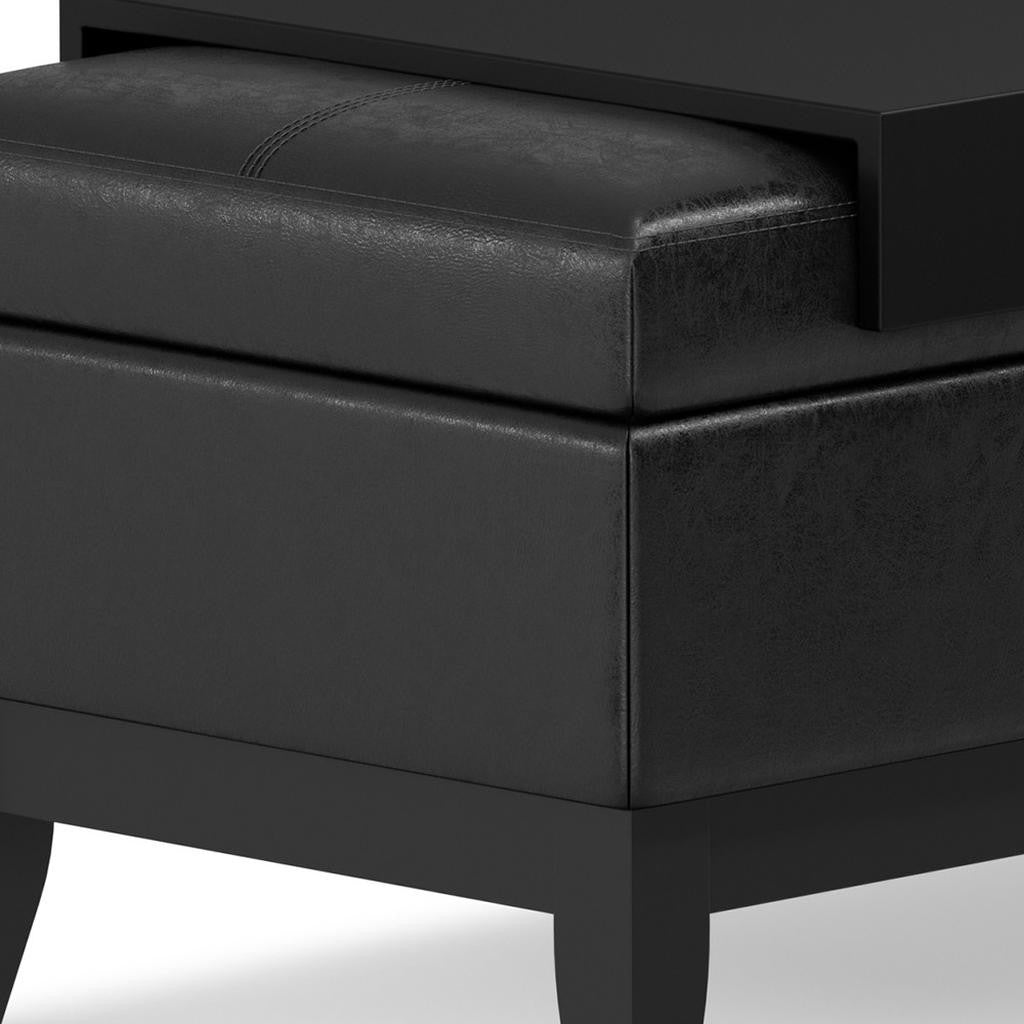 42" Black and Dark Brown Tufted Faux Leather and Solid Wood Upholstered Storage Bench With Tray
