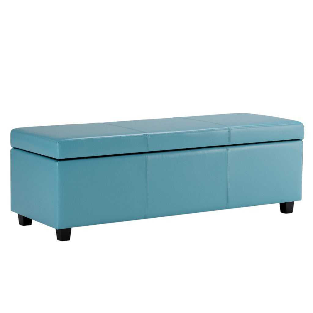 48" Aqua And Dark Brown Faux Leather Ottoman With Storage