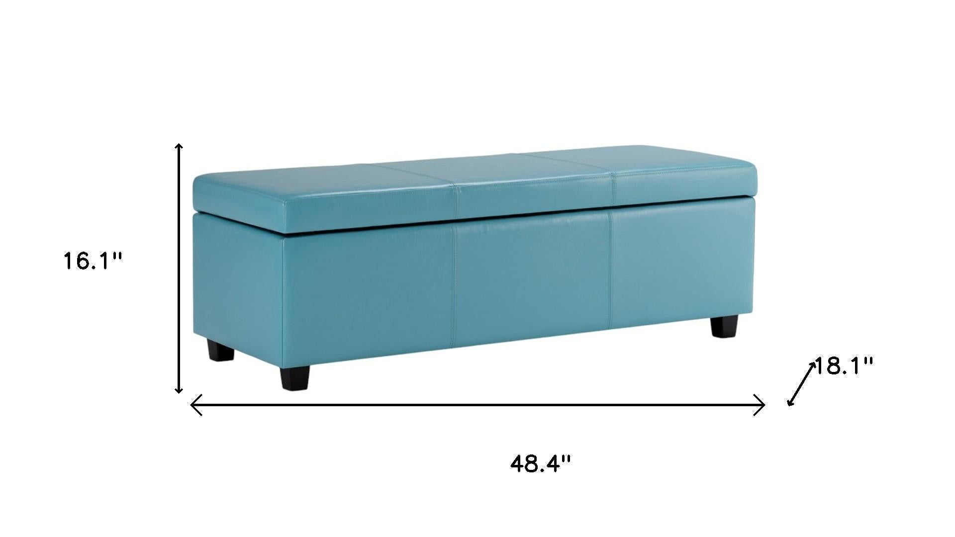 48" Aqua And Dark Brown Faux Leather Ottoman With Storage