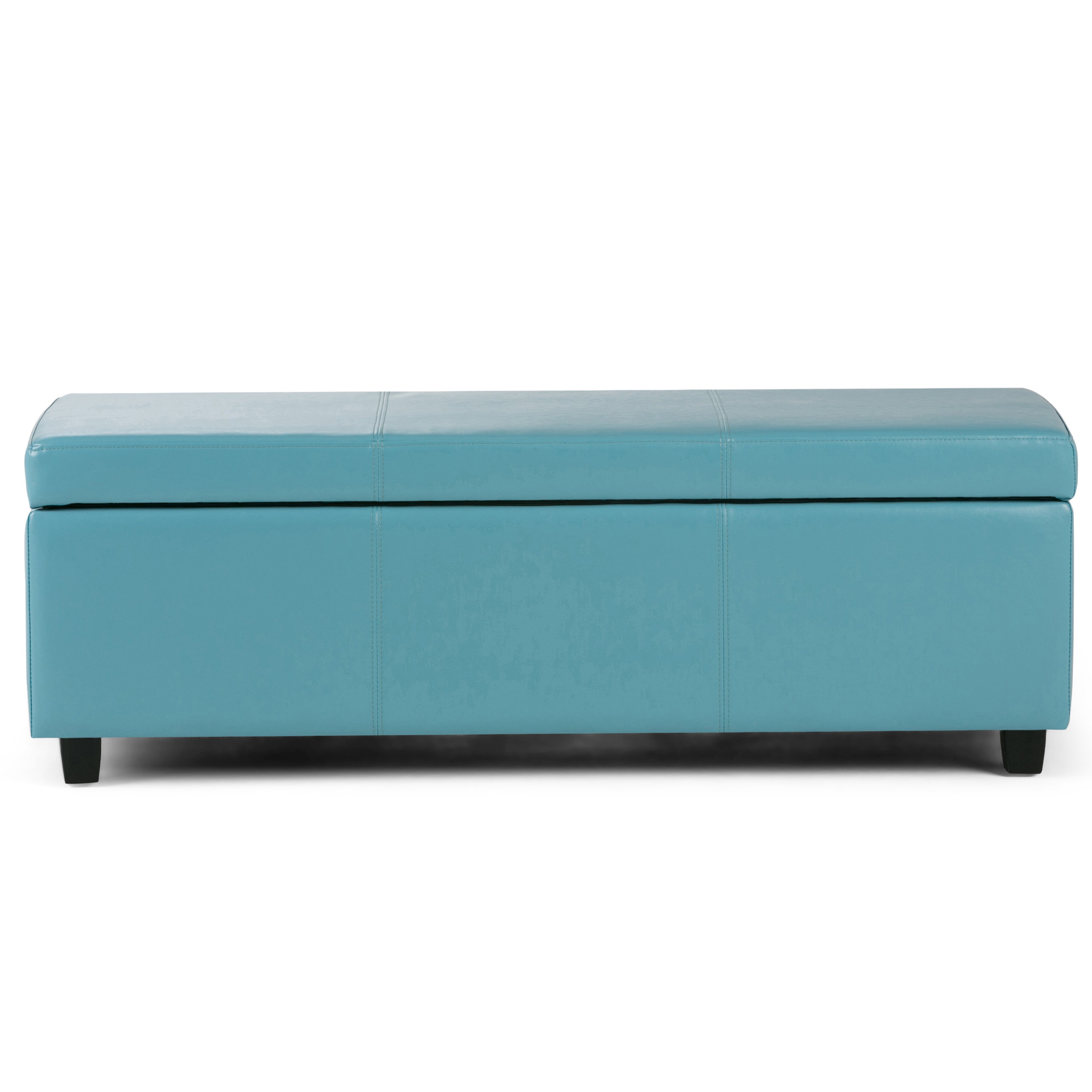 48" Aqua And Dark Brown Faux Leather Ottoman With Storage