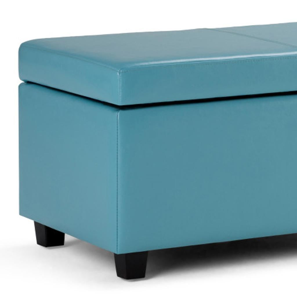 48" Aqua And Dark Brown Faux Leather Ottoman With Storage