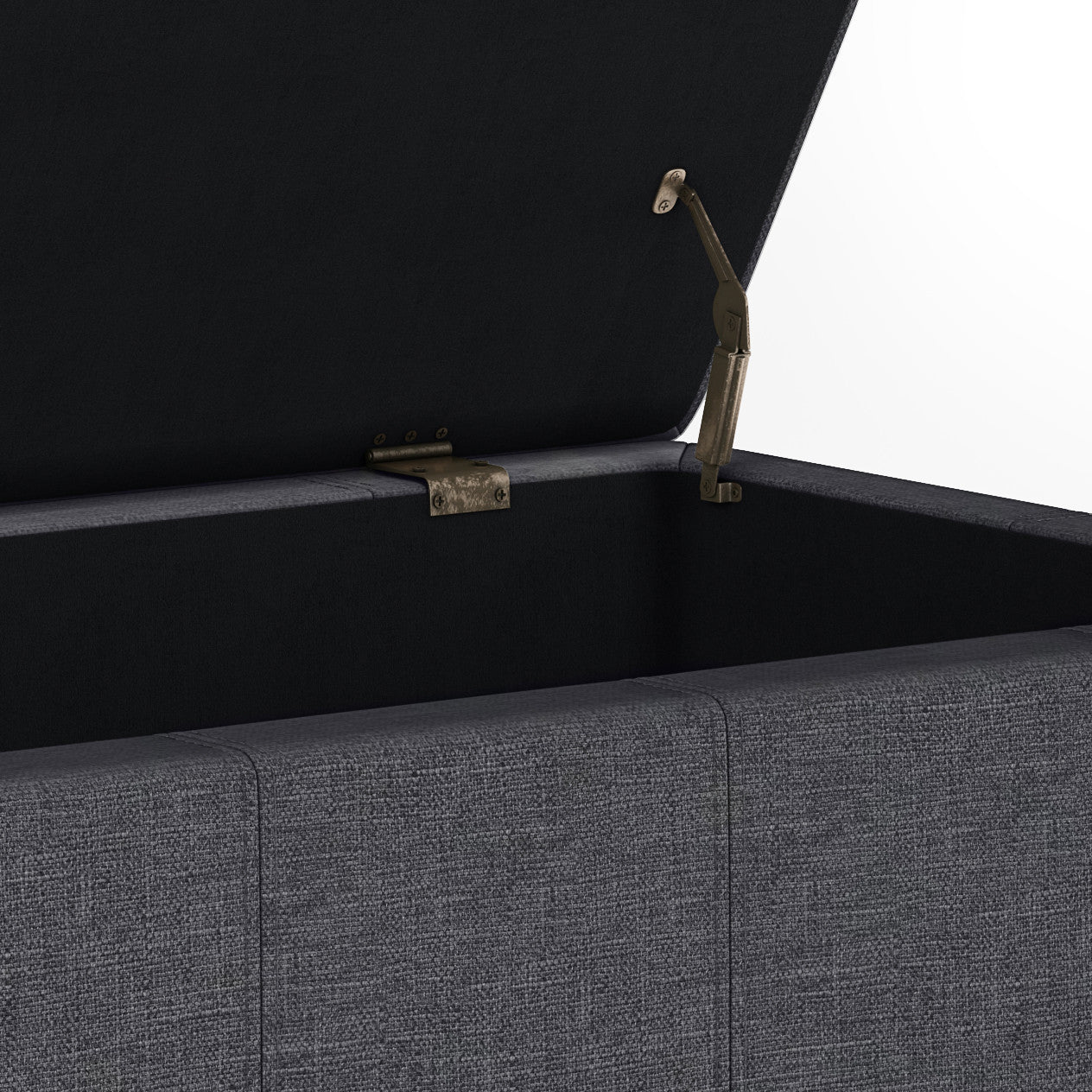 36" Slate Gray and Dark Brown Faux Linen and Solid Wood Upholstered Storage Bench With Flip Top
