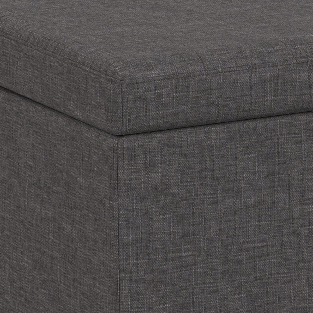 54" Slate Gray and Dark Brown Linen Blend and Solid Wood Upholstered Storage Bench With Flip Top