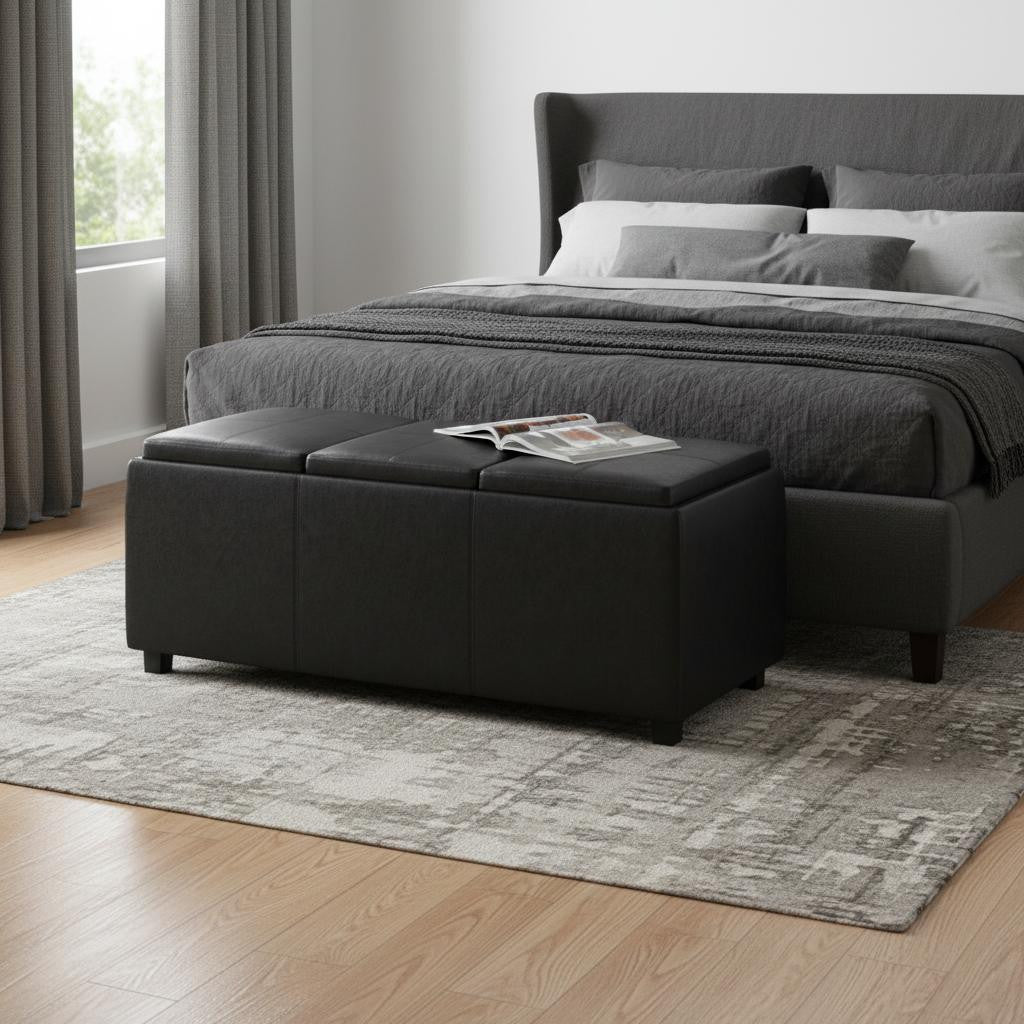 42" Black And Dark Brown Ottoman With Storage