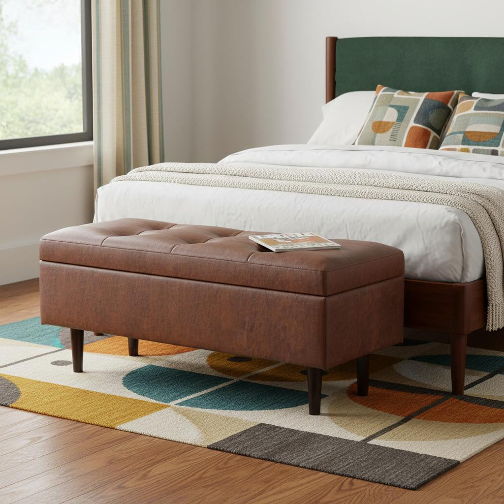 48" Brown Tufted Ottoman With Storage