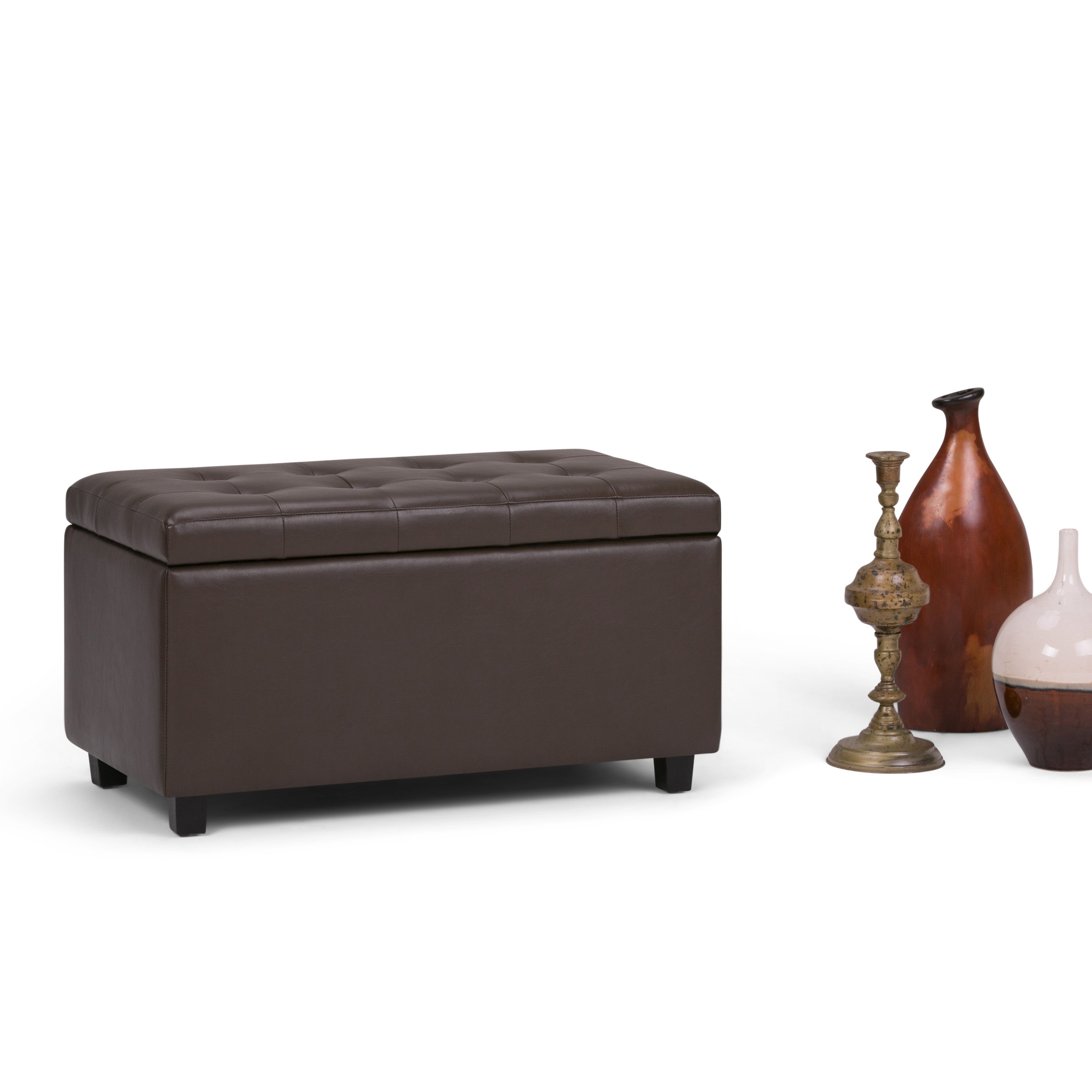 34" Chocolate And Dark Brown Tufted Ottoman With Storage