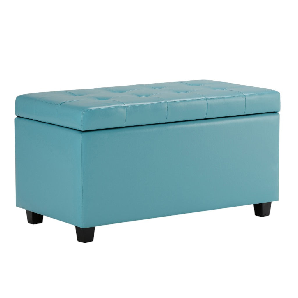 34" Light Blue And Dark Brown Tufted Ottoman With Storage